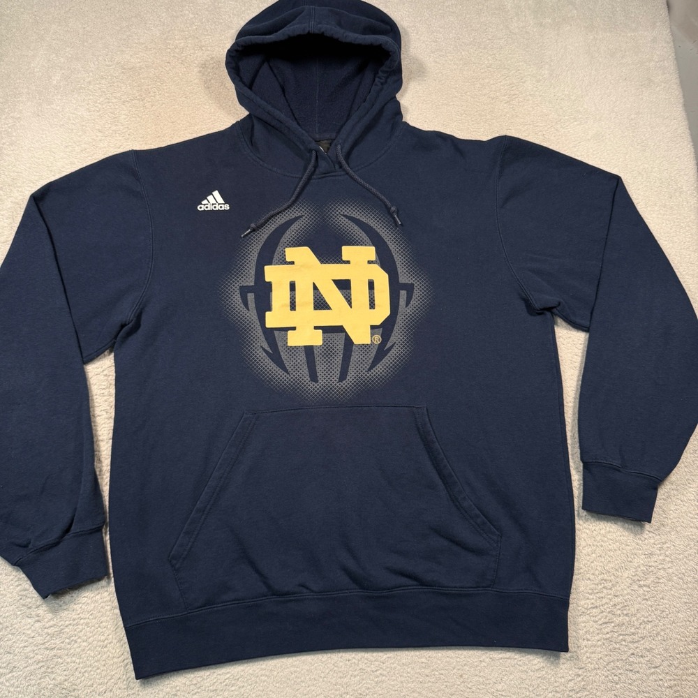 Vintage Y2K Adidas Hoodie Mens L Navy Blue Notre Dame‎ Fighting Irish Pullover